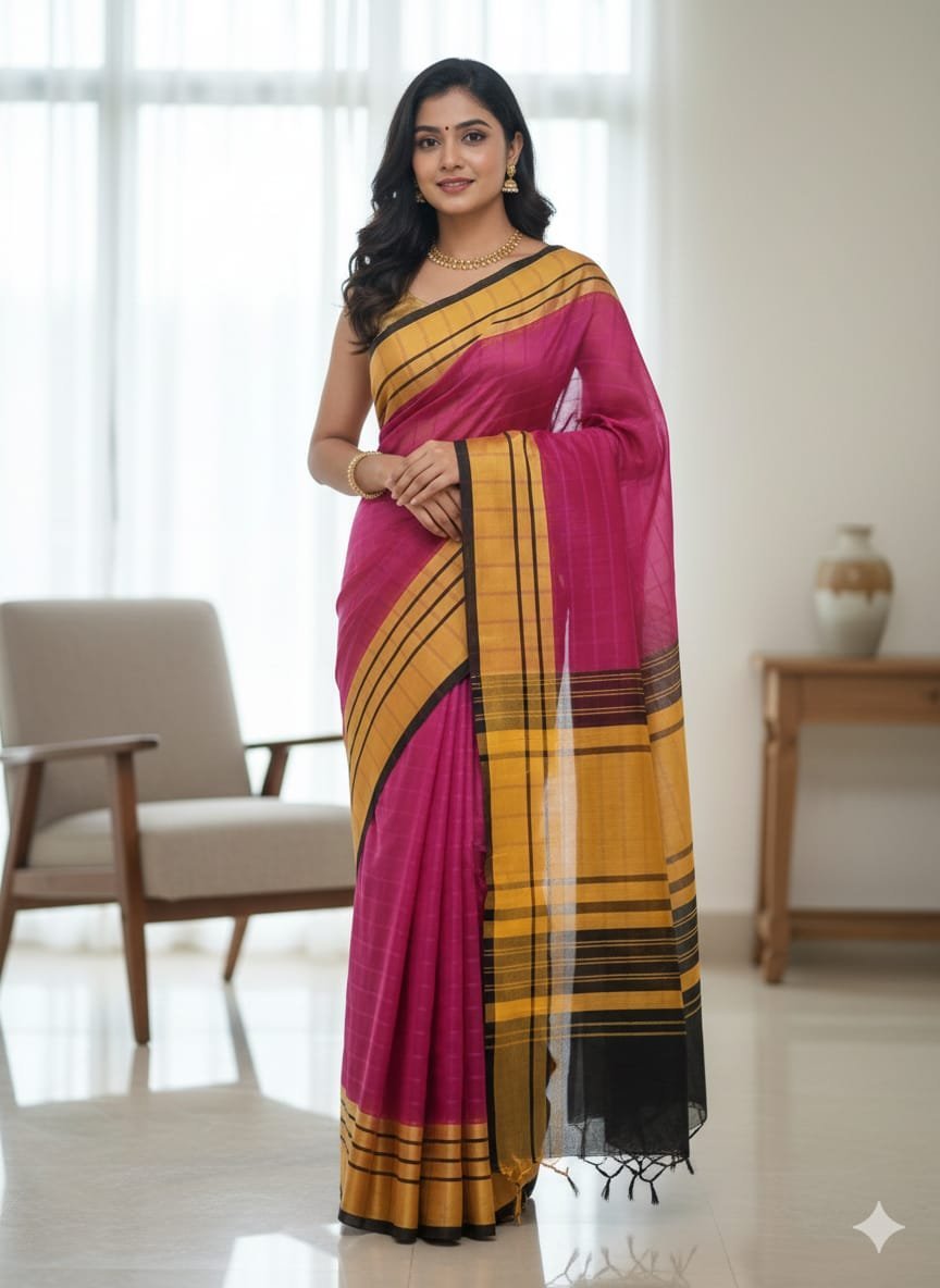 Women's Poonam silk saree | Solid Zari Border without Blouse saree for women | sari 5.5 mtr | Festive Ethnic Festival wear, Maroon-Gold | Pink-Mustard | Black-Gold | Mustard-Gold | Baby-Pink | Black-Orange | OliveGreen-Beige | Pink-Maroon | Beige-Rust | SkyBlue-Green | Pink-Ombre | Dark-Green - Image 2