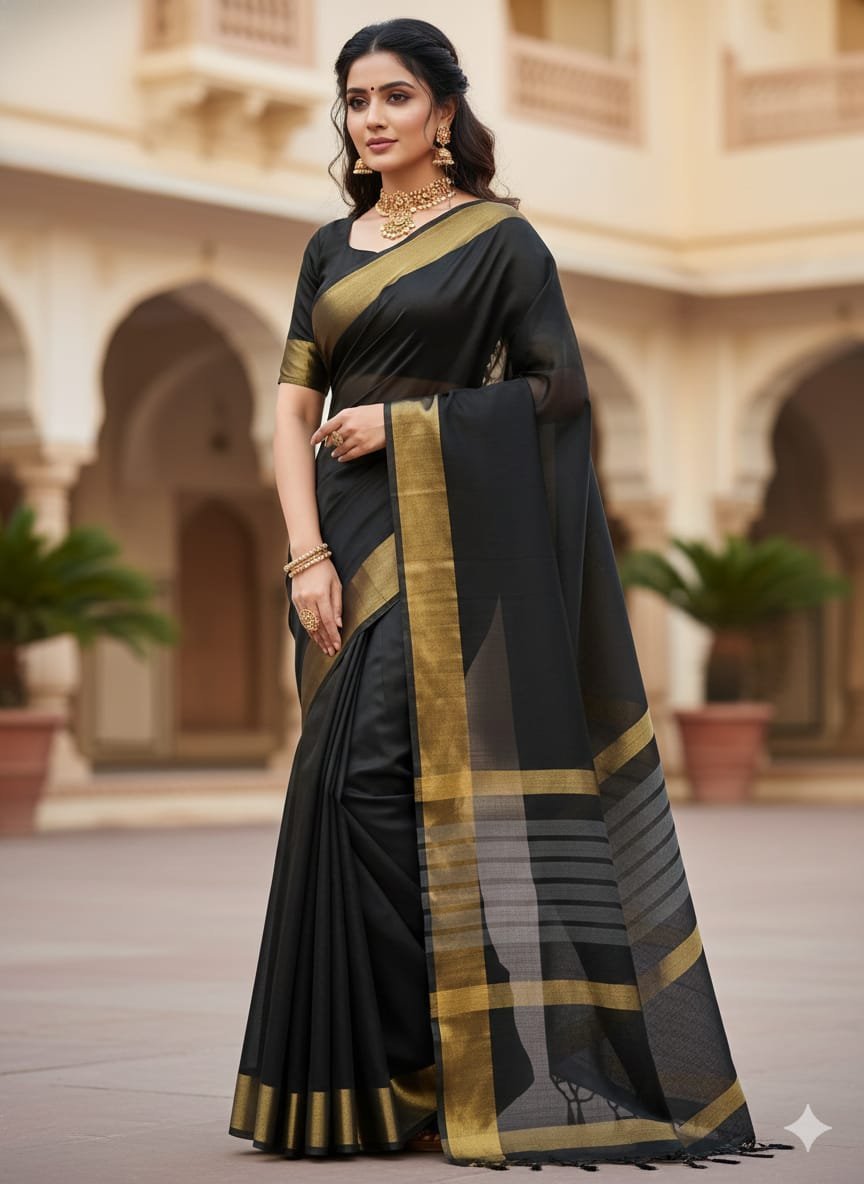 Women's Poonam silk saree | Solid Zari Border without Blouse saree for women | sari 5.5 mtr | Festive Ethnic Festival wear, Maroon-Gold | Pink-Mustard | Black-Gold | Mustard-Gold | Baby-Pink | Black-Orange | OliveGreen-Beige | Pink-Maroon | Beige-Rust | SkyBlue-Green | Pink-Ombre | Dark-Green - Image 3