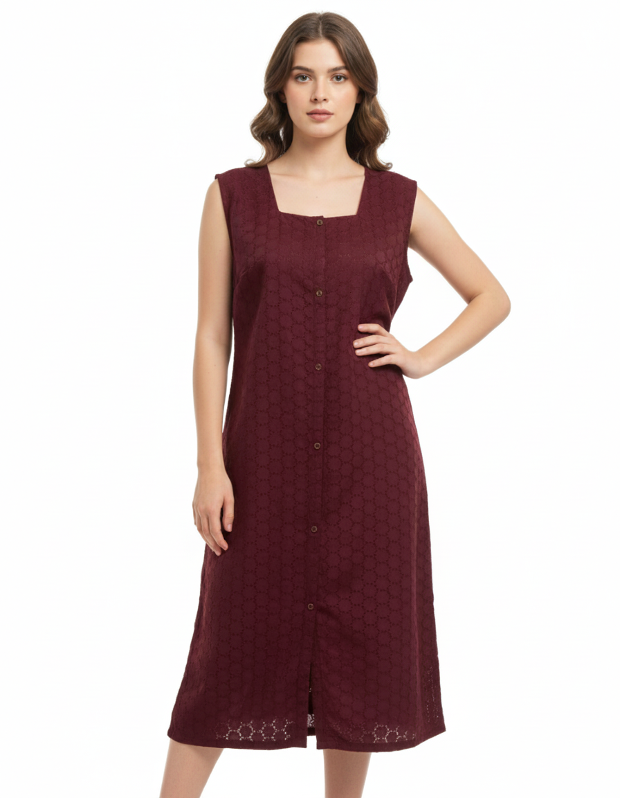 Women's Synthetic-Blend Self design V Kurti | Square Neck Unstiched 1/2 sleeves Burgundy Kurti thirdwork for women | Blow Knee Length | Ethnic Party wear | Maroon