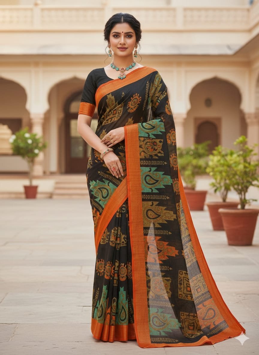 Women's Poonam silk saree | Solid Zari Border without Blouse saree for women | sari 5.5 mtr | Festive Ethnic Festival wear, Maroon-Gold | Pink-Mustard | Black-Gold | Mustard-Gold | Baby-Pink | Black-Orange | OliveGreen-Beige | Pink-Maroon | Beige-Rust | SkyBlue-Green | Pink-Ombre | Dark-Green - Image 6