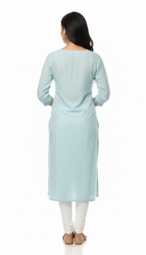 Women's Georgette Embroidered, Solid Top | Round Neck 3/4 Sleeves Straight for women | Calf Length | Ethnic Casual, Office wear | (Mint-Blue M1, XL1, L1) | (Blue L1, XL 1, XXL1) | (Green XXL 1) | (Ny-Blue XXL1) | (Turquoise-Blue XXL1 )