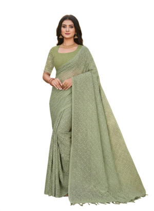 Women's Poonam silk saree | Sequin Embroidered Geometric Pattern Embroidered Scallop Border with Blouse saree for women | sari 6.25 mtr | Glamorous Ethnic Reception wear, Pastel-Green | Peach-Pink | Dark-Grey | Silver-Grey | Light-Peach | Light-Grey