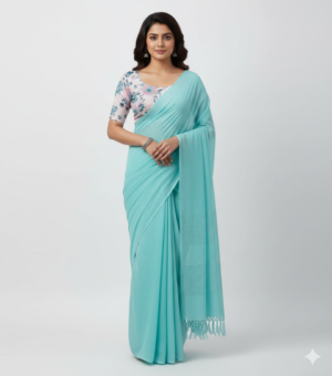 Women's Viscos silk saree | Solid with Floral  Fringed Border with Blouse saree for women | sari 6.25 mtr | Minimal Traditional Office wear, Teal-Blue | Sage-Green | Mauve-Pink