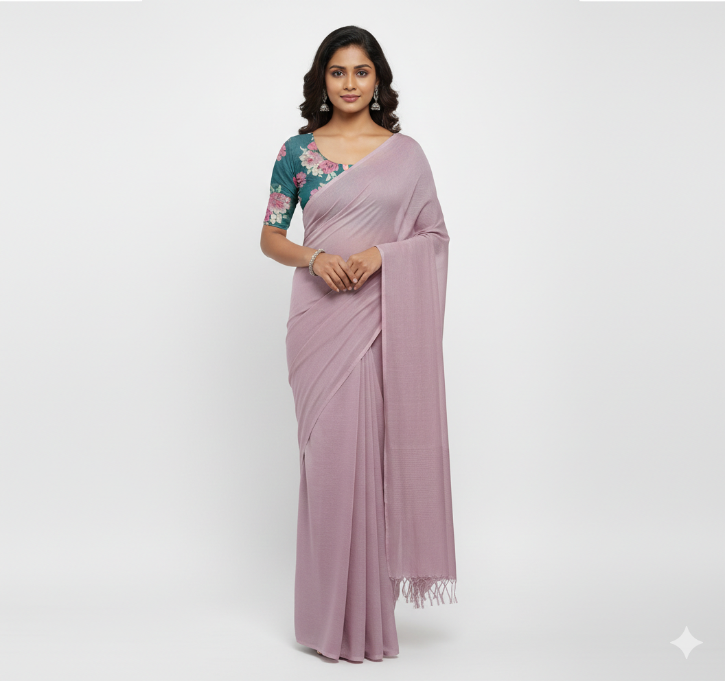 Women's Viscos silk saree | Solid with Floral Fringed Border with Blouse saree for women | sari 6.25 mtr | Minimal Traditional Office wear, Teal-Blue | Sage-Green | Mauve-Pink - Image 3