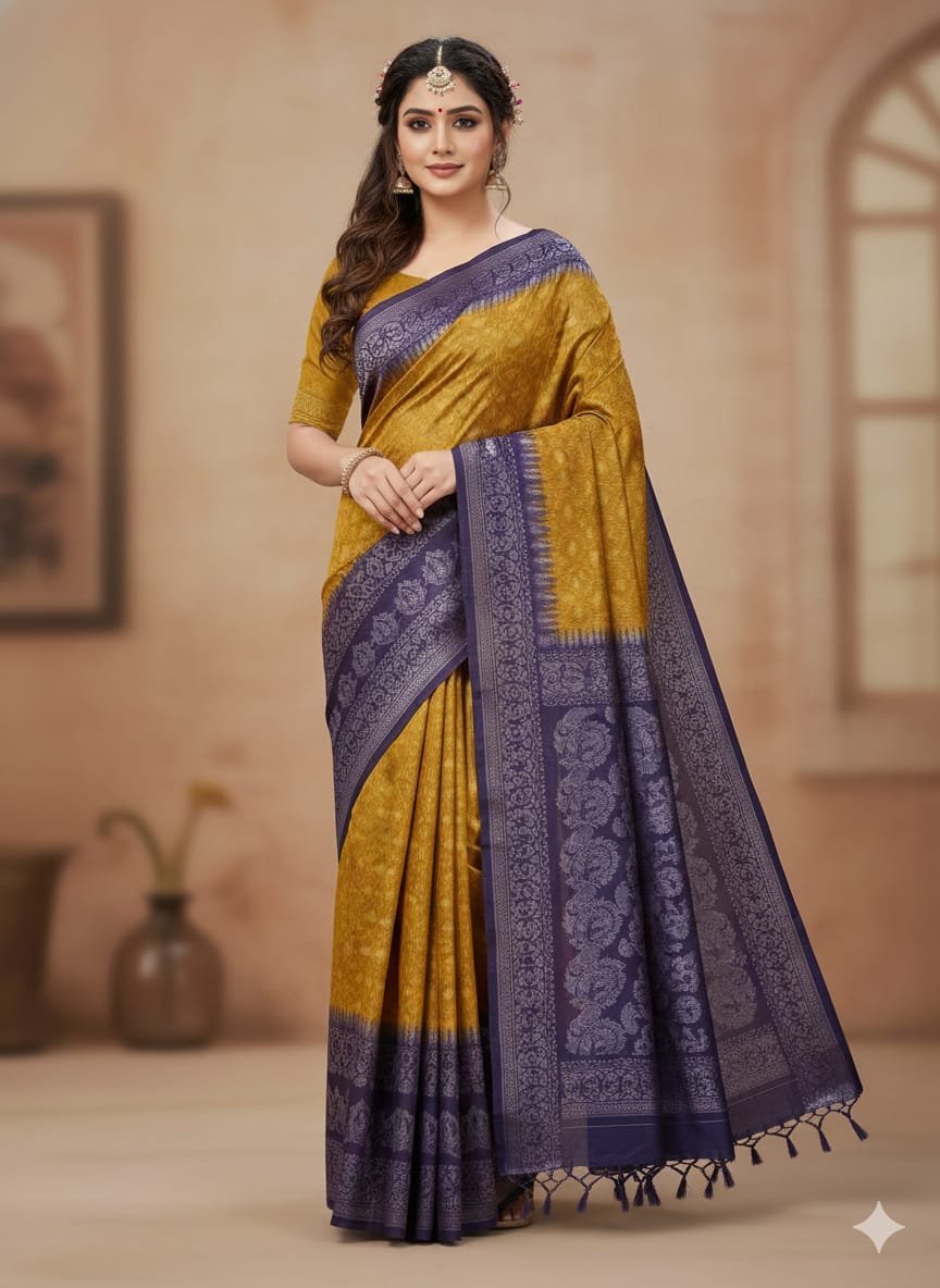 Women's Cotton saree | Floral Woven Pattern Contrast Woven Border with Blouse saree for women | sari 6.25 mtr | Classic Festive Festive wear, Rust-Grey | Maroon | Mustard-Yellow - Image 3