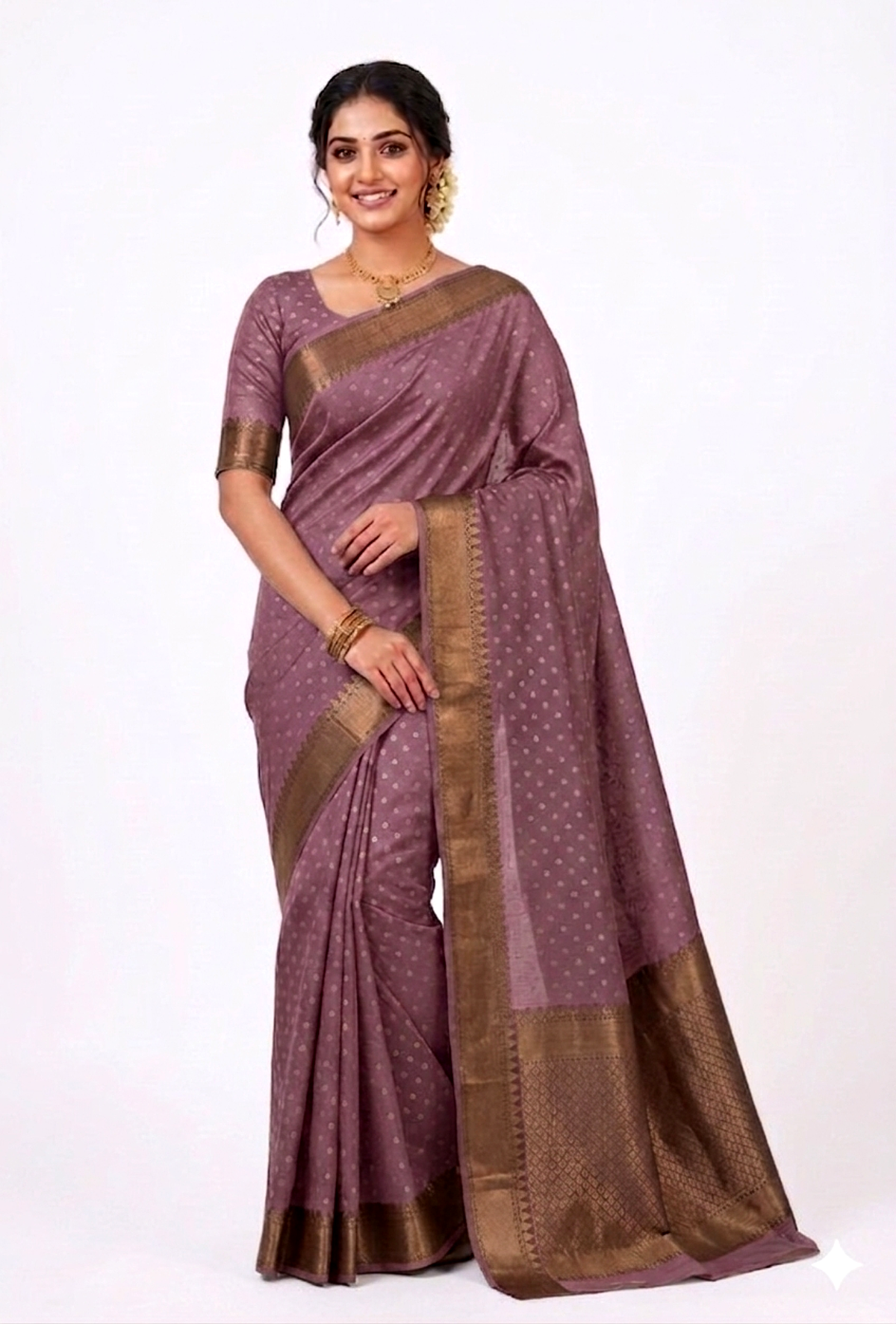 Women's Faux Silk saree | Printed::Woven Gold Zari Border with Blouse saree for women | sari 6.25 mtr | Classic Ethnic Festival wear, Teal-Blue | Dark-Blue | Coffee-Brown | Mauve-Pink - Image 4