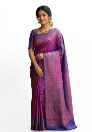Women's Cotton Silk saree | Woven::Self Design Zari Border  with Blouse saree for women | sari 6.25 mtr | Royal Ethnic Festival wear, Megenta | Orange