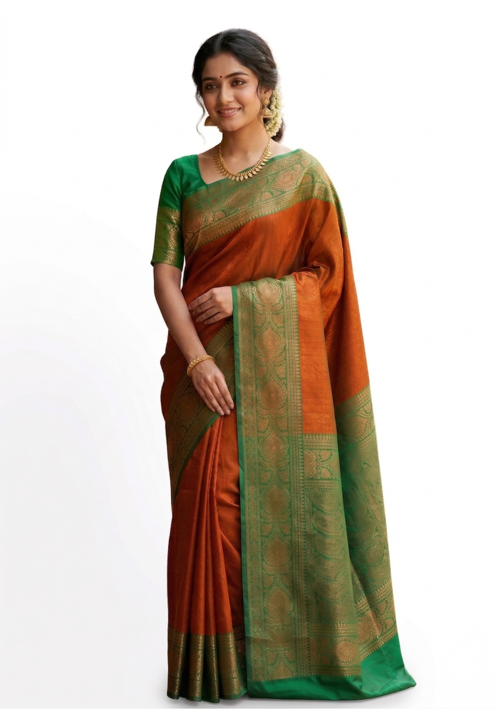 Women's Cotton Silk saree | Woven::Self Design Zari Border with Blouse saree for women | sari 6.25 mtr | Royal Ethnic Festival wear, Megenta | Orange - Image 2