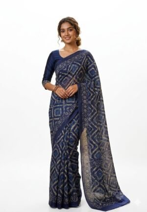 Women's Cotton saree | Printed::Geometric Print Blue Border without Blouse saree for women | sari 5.5 mtr | Geometric Theme Festival wear, Blue | Green | Light-Brown | Light-Purple