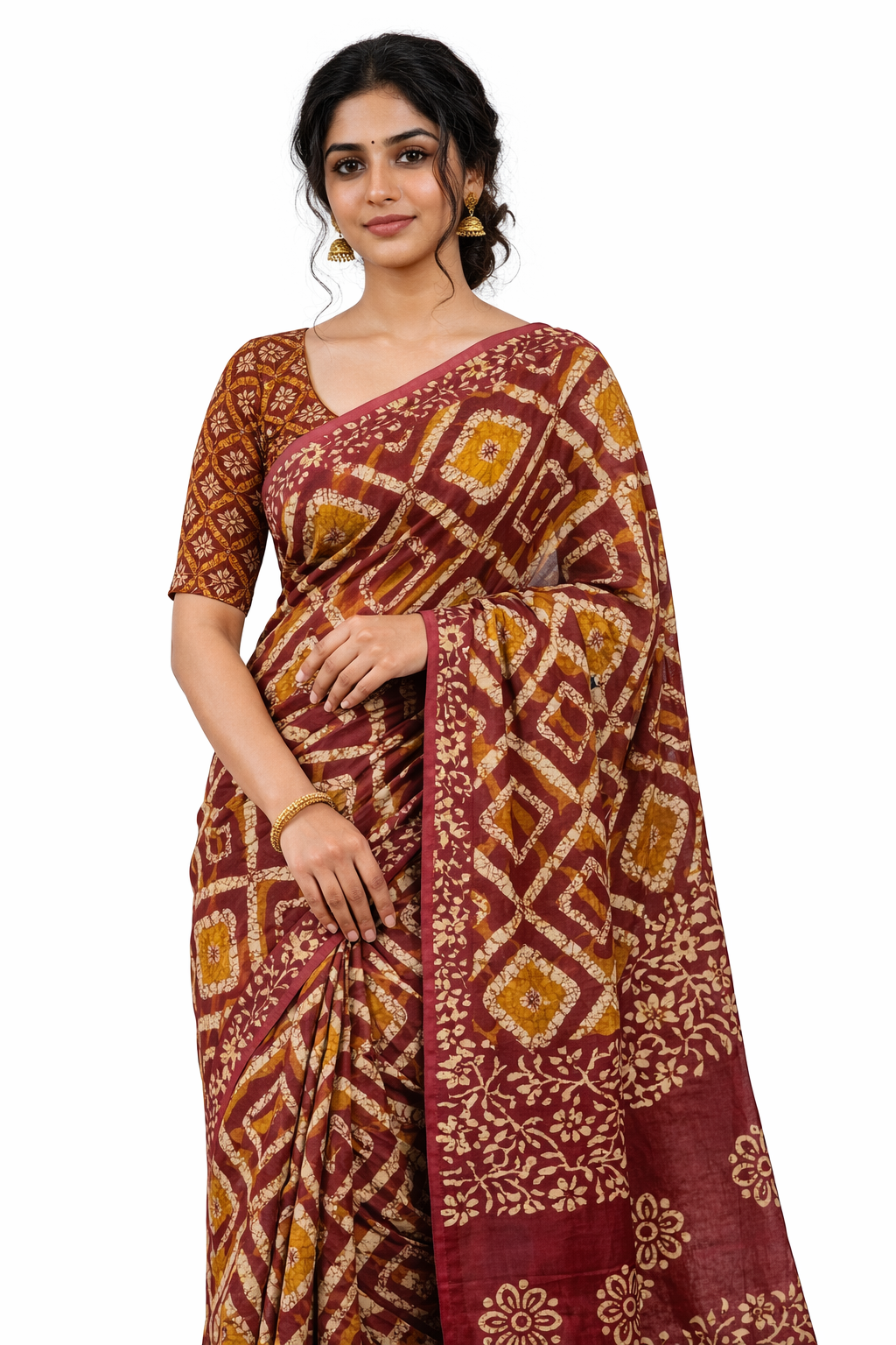 Women's Cotton saree | Printed::Geometric Print Blue Border without Blouse saree for women | sari 5.5 mtr | Geometric Theme Festival wear, Blue | Green | Light-Brown | Light-Purple - Image 3
