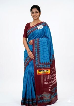 Women's Cotton saree | Printed::Geometric Print::Woven Maroon Border without Blouse saree for women | sari 5.5 mtr | Tribal Theme Festival wear, Dark-Blue | Leaf-Green | Purple | Dark-Pink