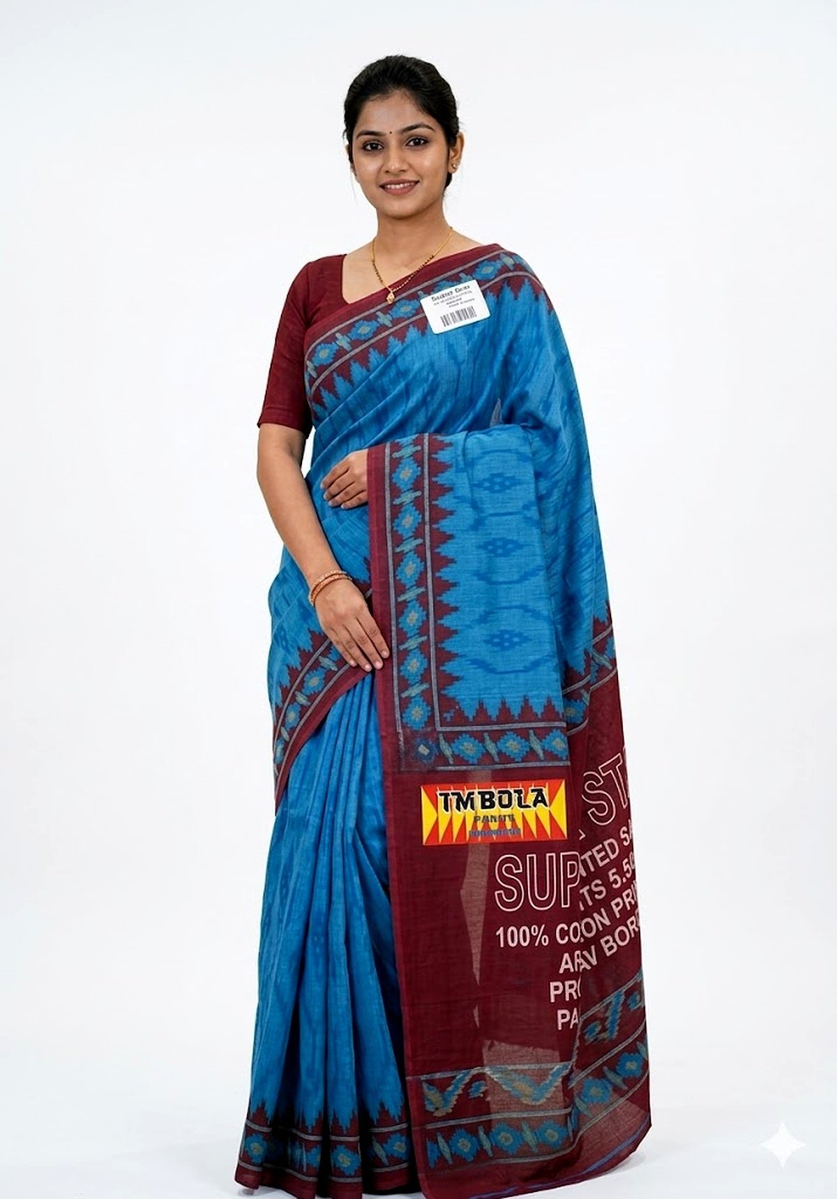 Women's Cotton saree | Printed::Geometric Print::Woven Maroon Border without Blouse saree for women | sari 5.5 mtr | Tribal Theme Festival wear, Dark-Blue | Leaf-Green | Purple | Dark-Pink