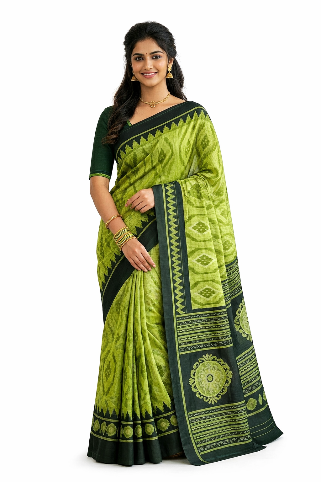 Women's Cotton saree | Printed::Geometric Print::Woven Maroon Border without Blouse saree for women | sari 5.5 mtr | Tribal Theme Festival wear, Dark-Blue | Leaf-Green | Purple | Dark-Pink - Image 2