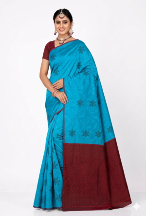 Women's Art Silk saree | Woven Maroon Border with Blouse saree for women | sari 6.25 mtr | Simple Ethnic Festival wear, Blue-Maroon | Green-Purple | Red-Green | Purple-Green