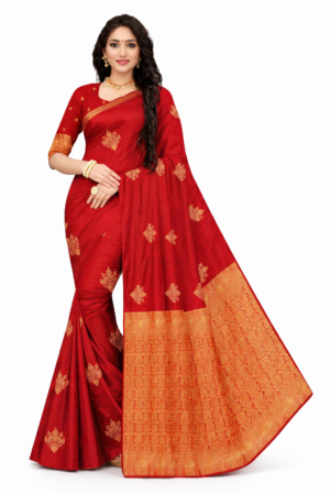 Women's Art Silk saree | Printed::Geometric Print::Woven Gold Zari Border with Blouse saree for women | sari 6.25 mtr | Festive Ethnic Festival wear, Red | Musted-Yellow | Dark-Green | Purple