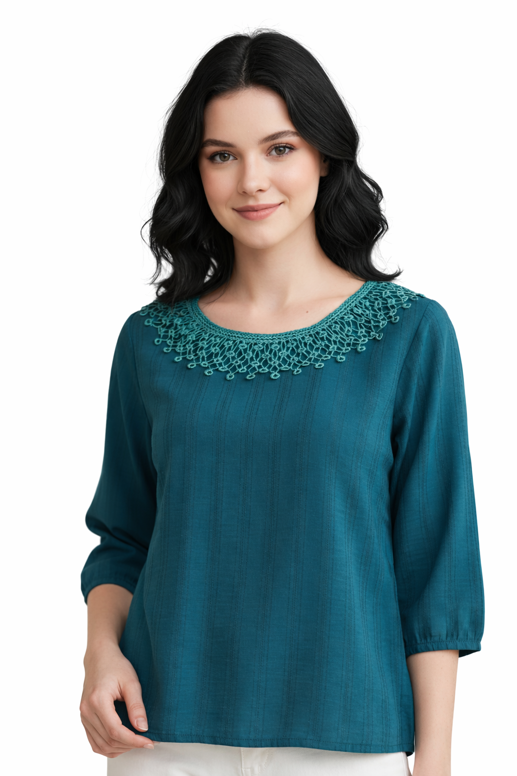 Girl's Cotton Solid Self Texture Top Short | Round Neck 1/2 sleeves Casual Top for women | Regular Length | Minimal Western Casual, Office wear | Gray2 | Green2 | Maroon | Teal-Blue | Dark-Gray - Image 4